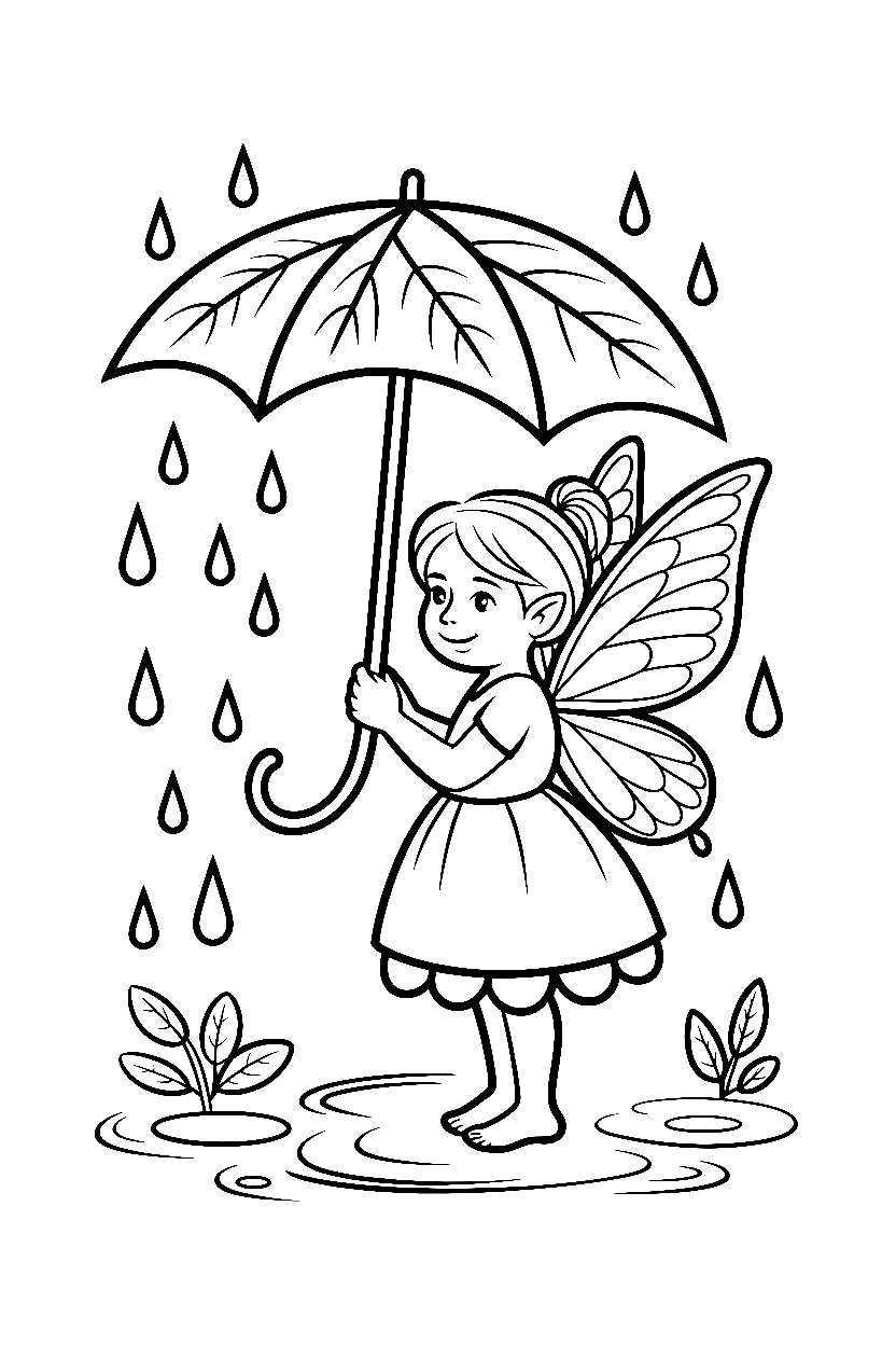 fairy leaf umbrella raindrops drawing