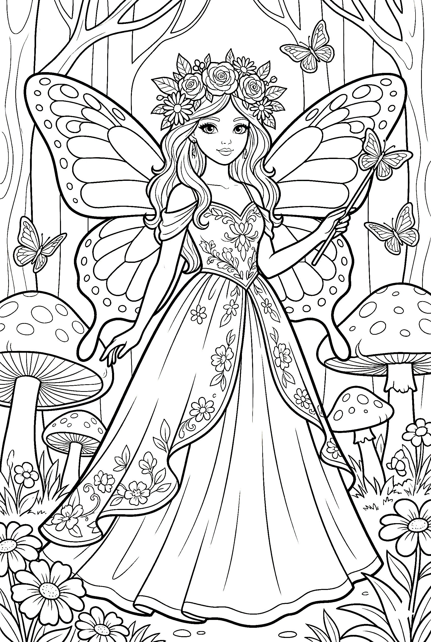 fairy princess coloring pages wings