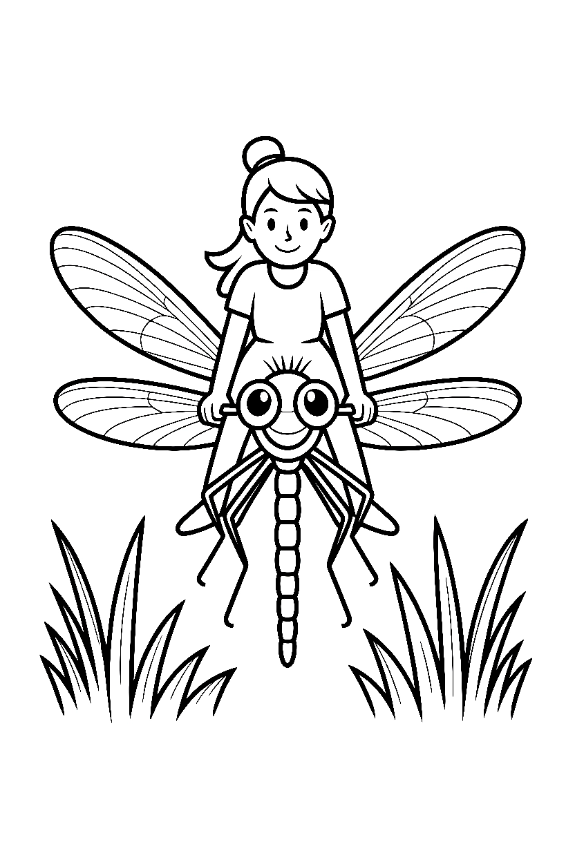 fairy riding dragonfly flight coloring pages