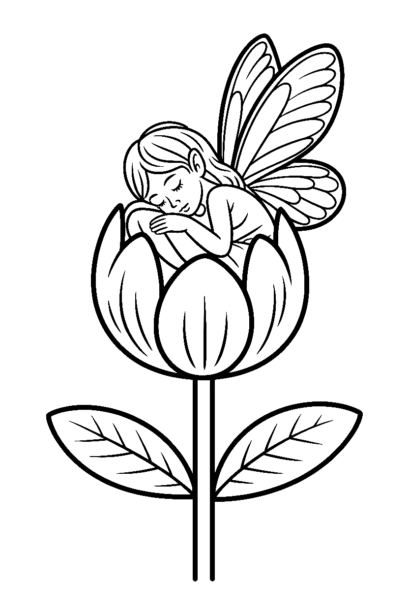 fairy sleeping flower petals drawing