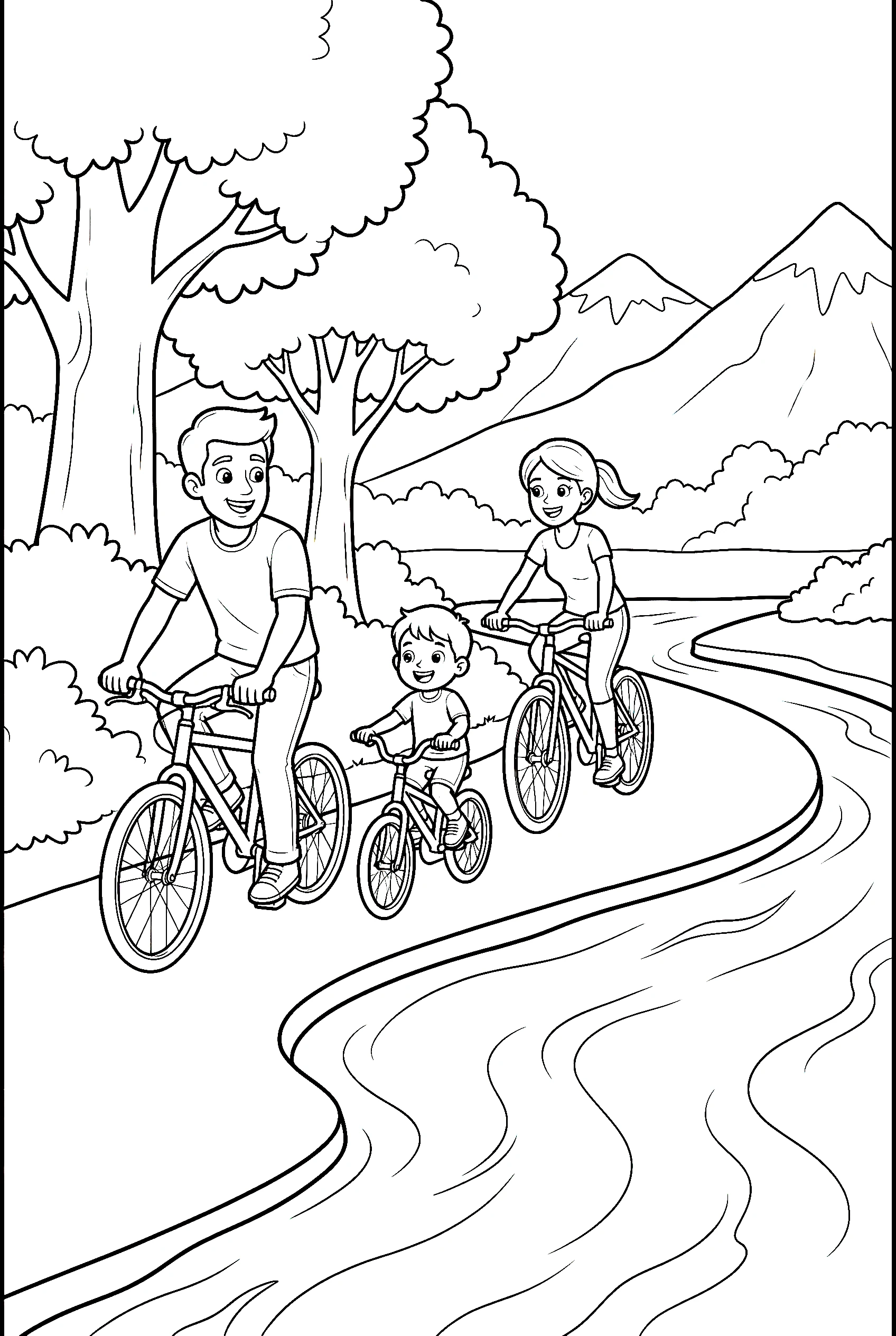family bike ride coloring pages