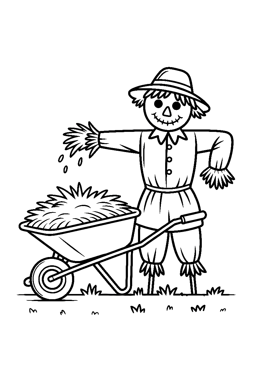 farm corner scarecrow wheelbarrow drawing
