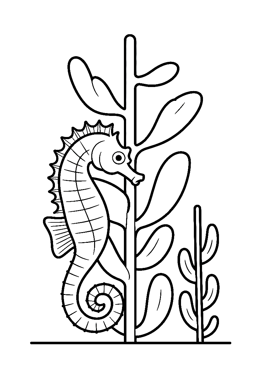 fish seahorse kelp drawing