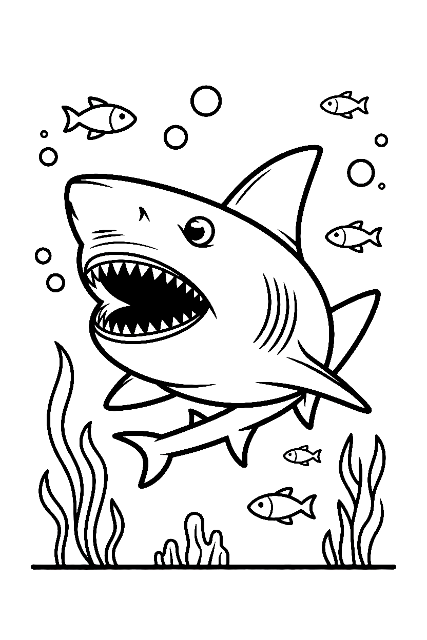 fish shark hunting coloring pages