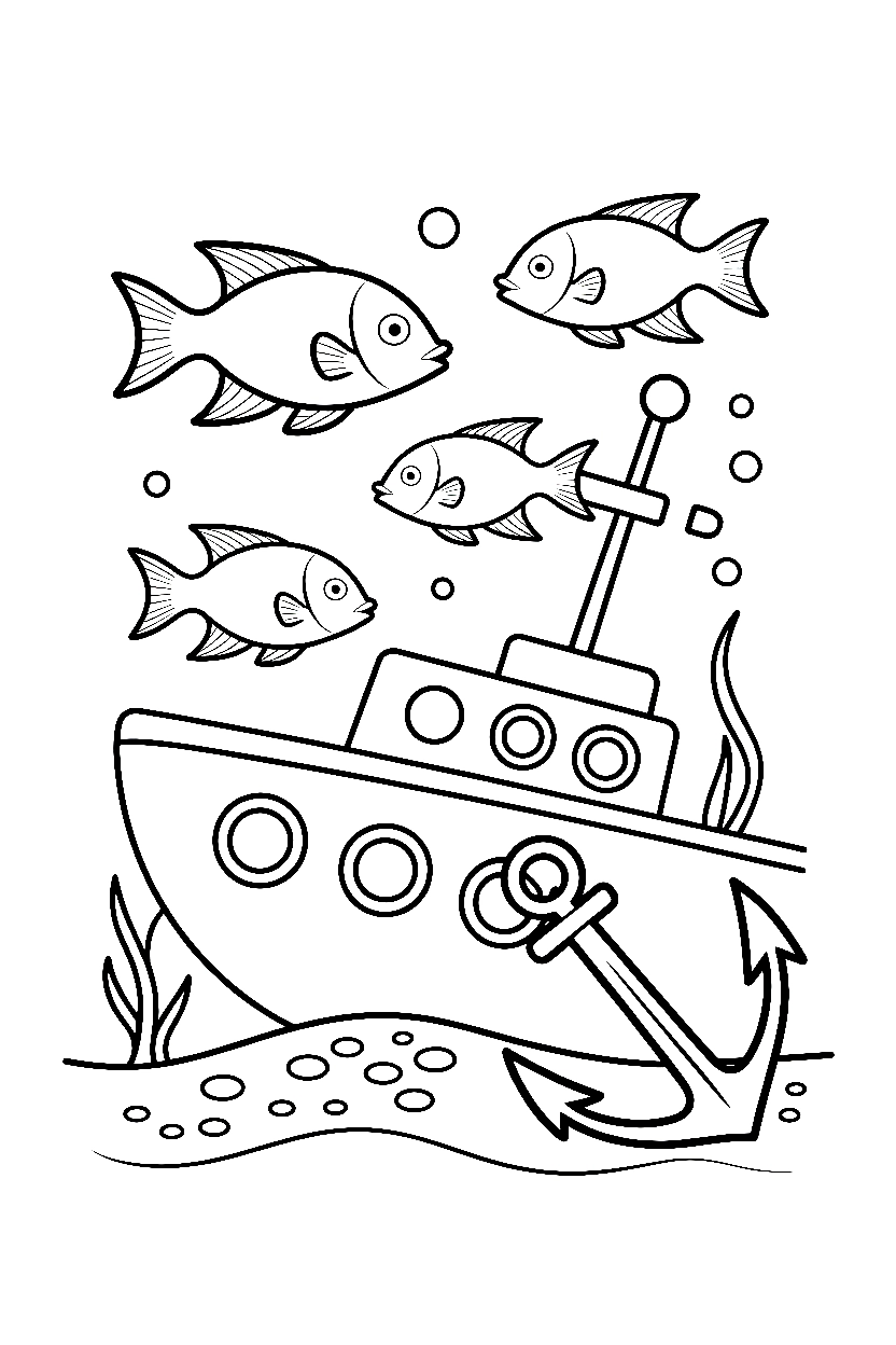 fish shipwreck treasure coloring pages