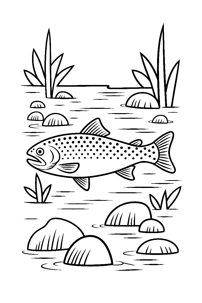 fish trout upstream coloring pages