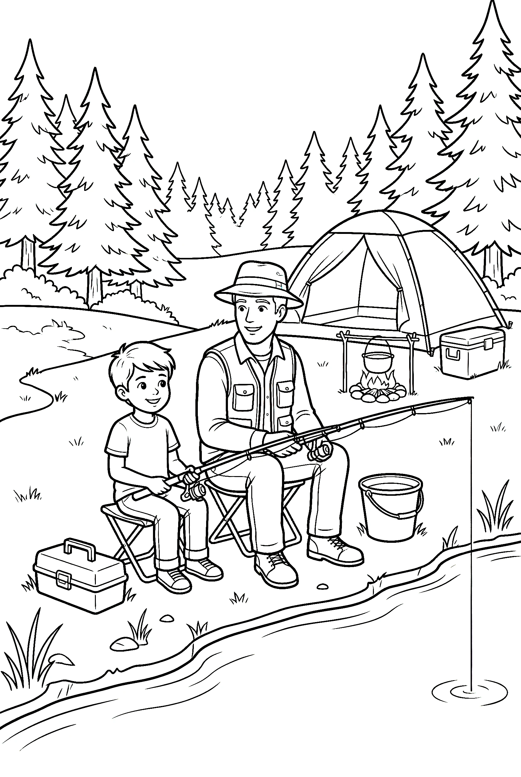 fishing lake camping coloring pages