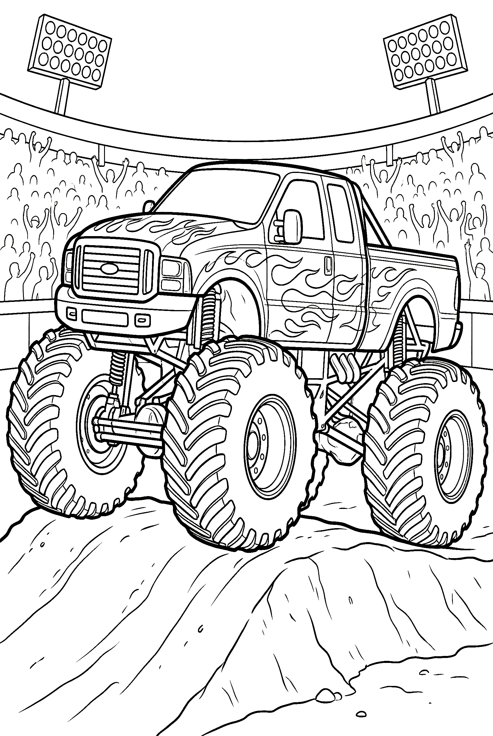 flame design monster truck coloring pages