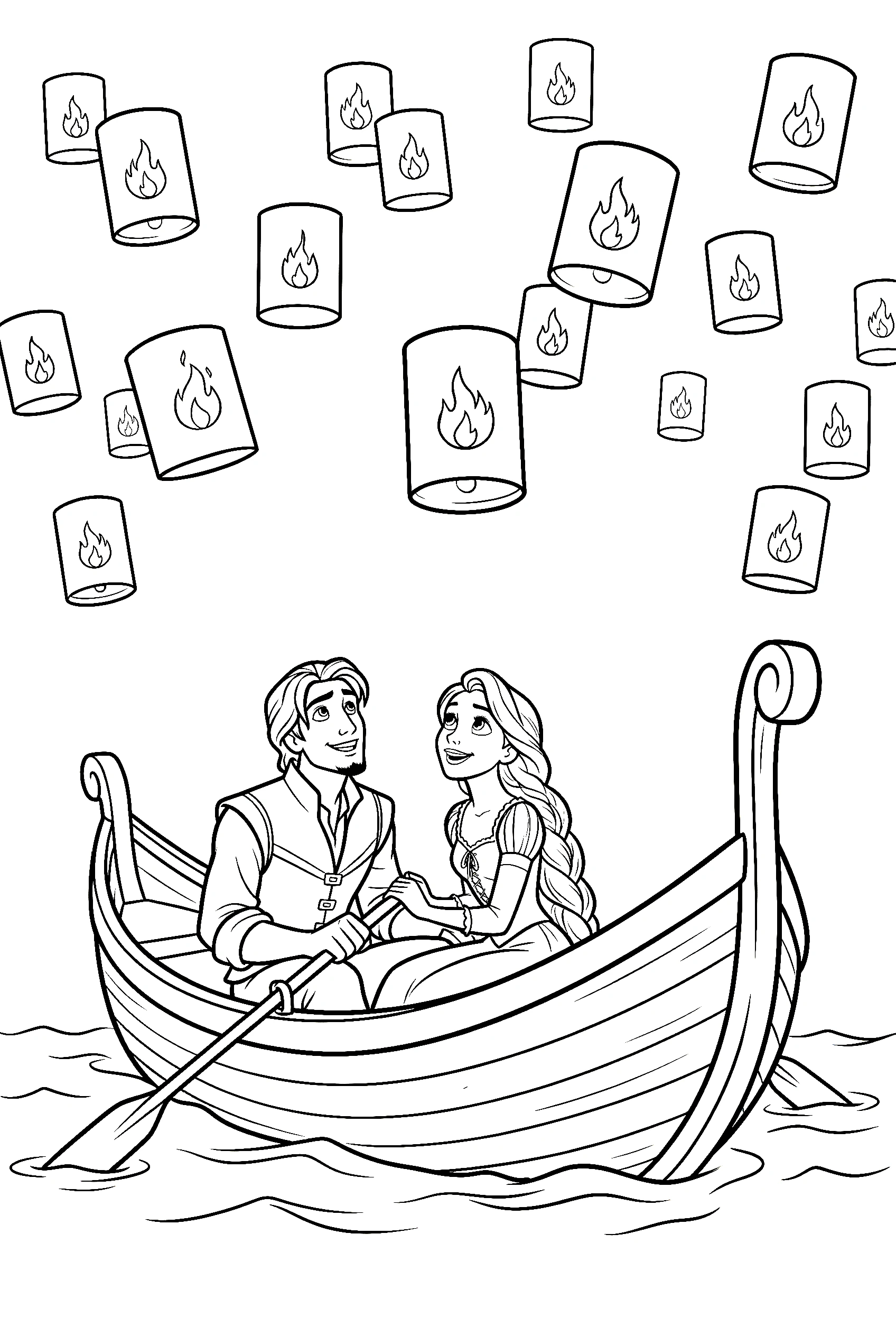 floating lanterns scene coloring pages