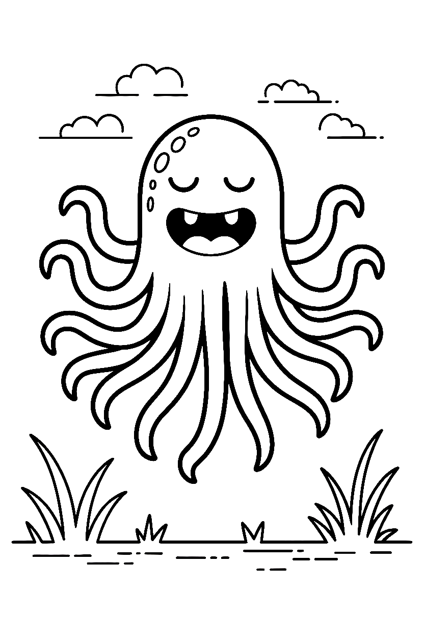 floating monster tentacles spreading hovering drawing