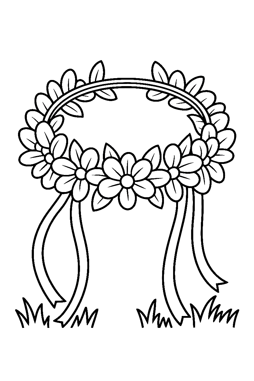 flower crown grass ribbons coloring pages
