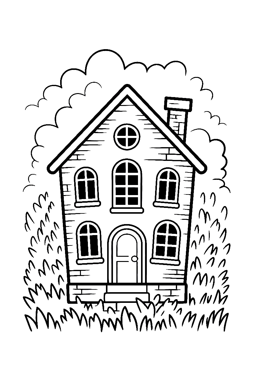 forest clearing haunted house drawing