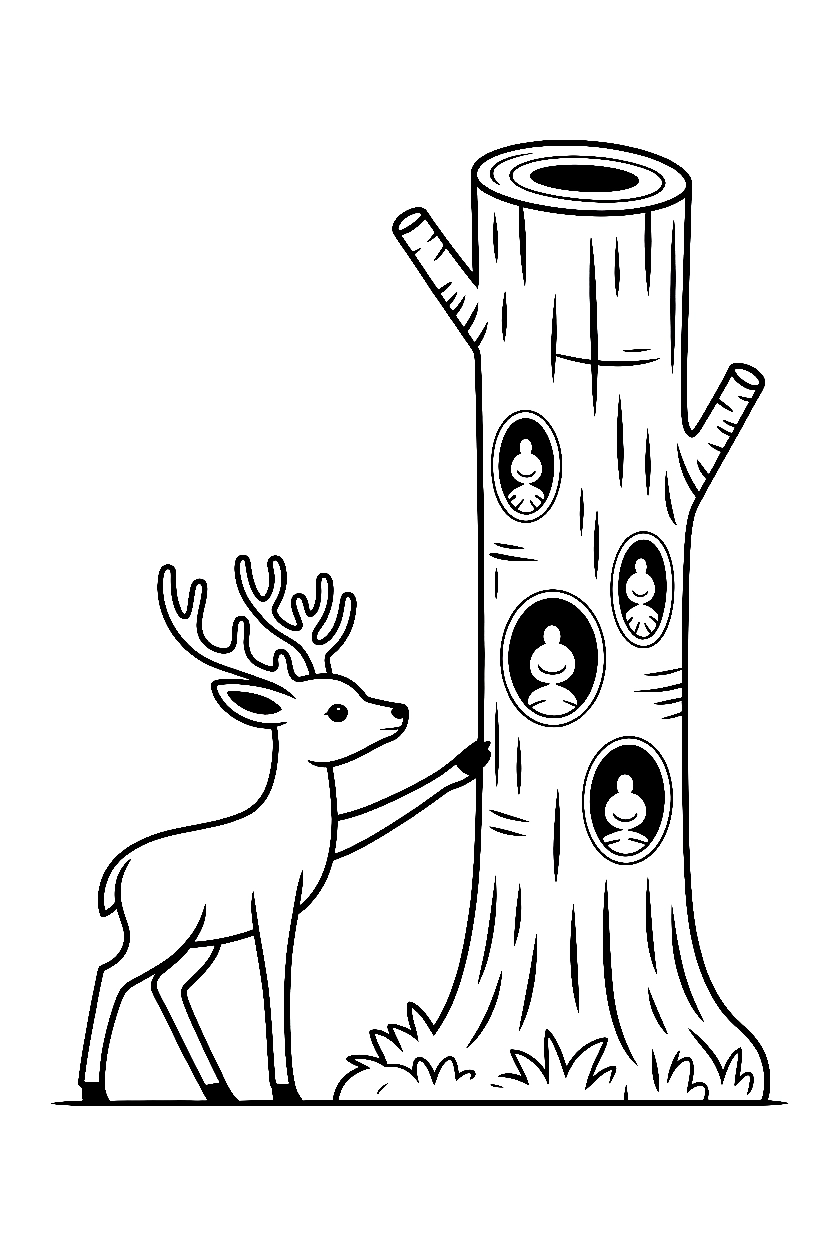 forest deer hollow trunk printable sheet