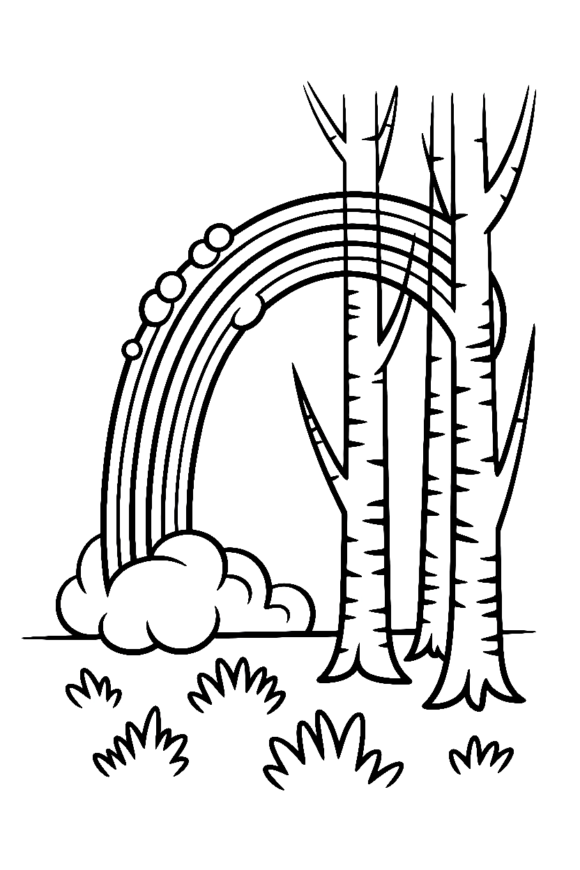 forest edge with trunks rainbow coloring pages