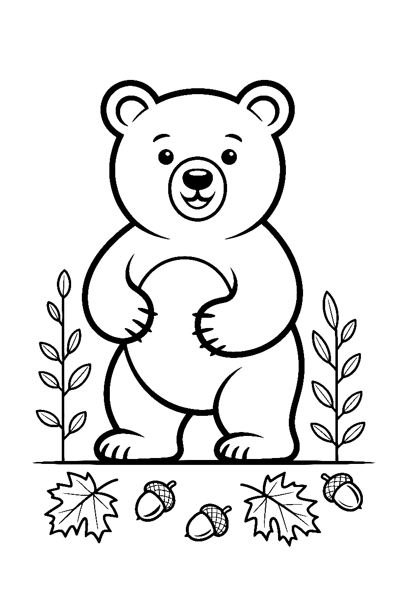 forest path with acorns bear coloring pages