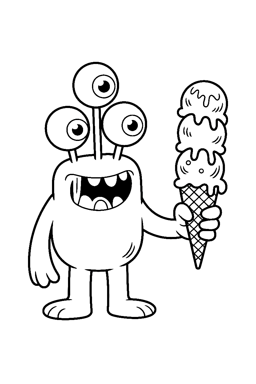 four eyed monster ice cream cone drawing