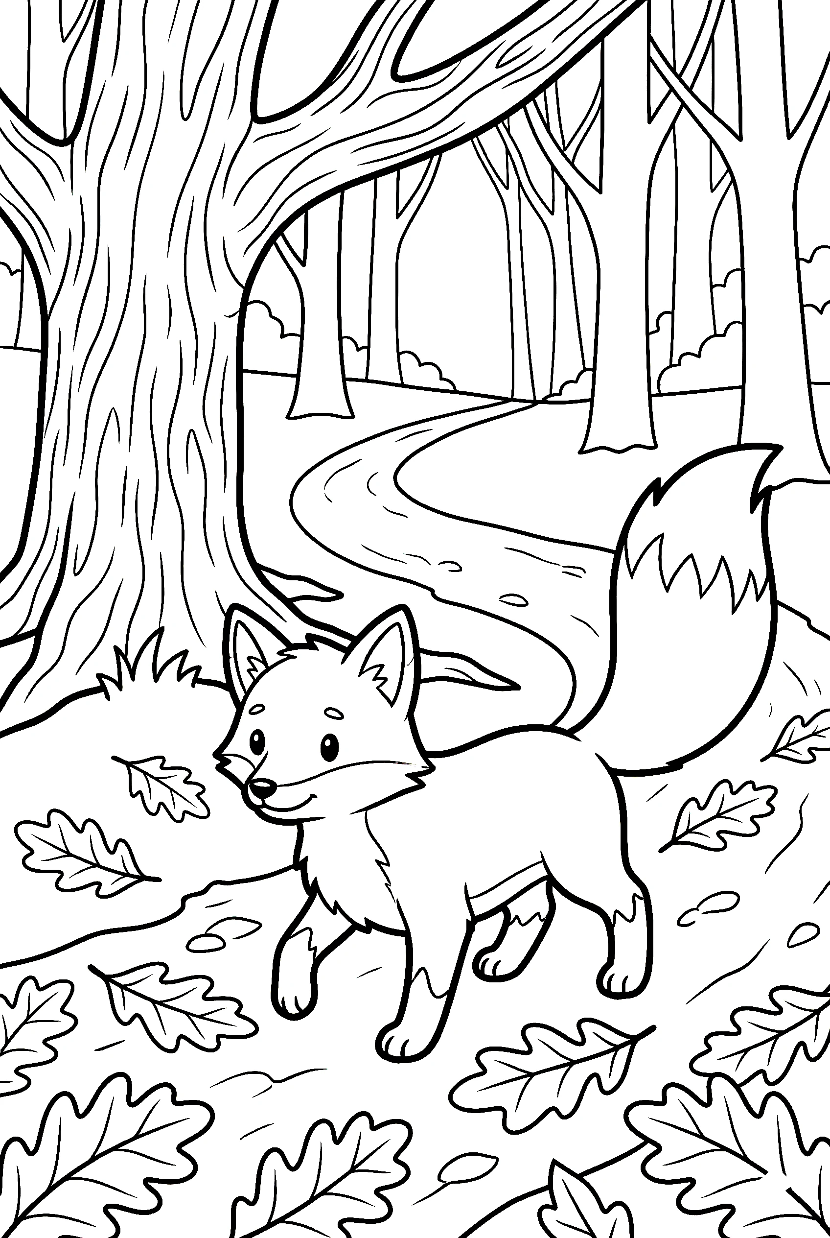 fox autumn forest path coloring pages