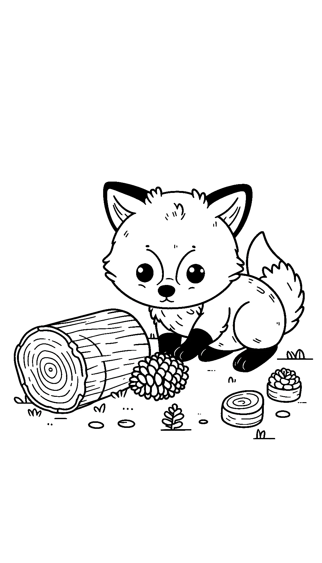 fox cub playing pinecone coloring pages