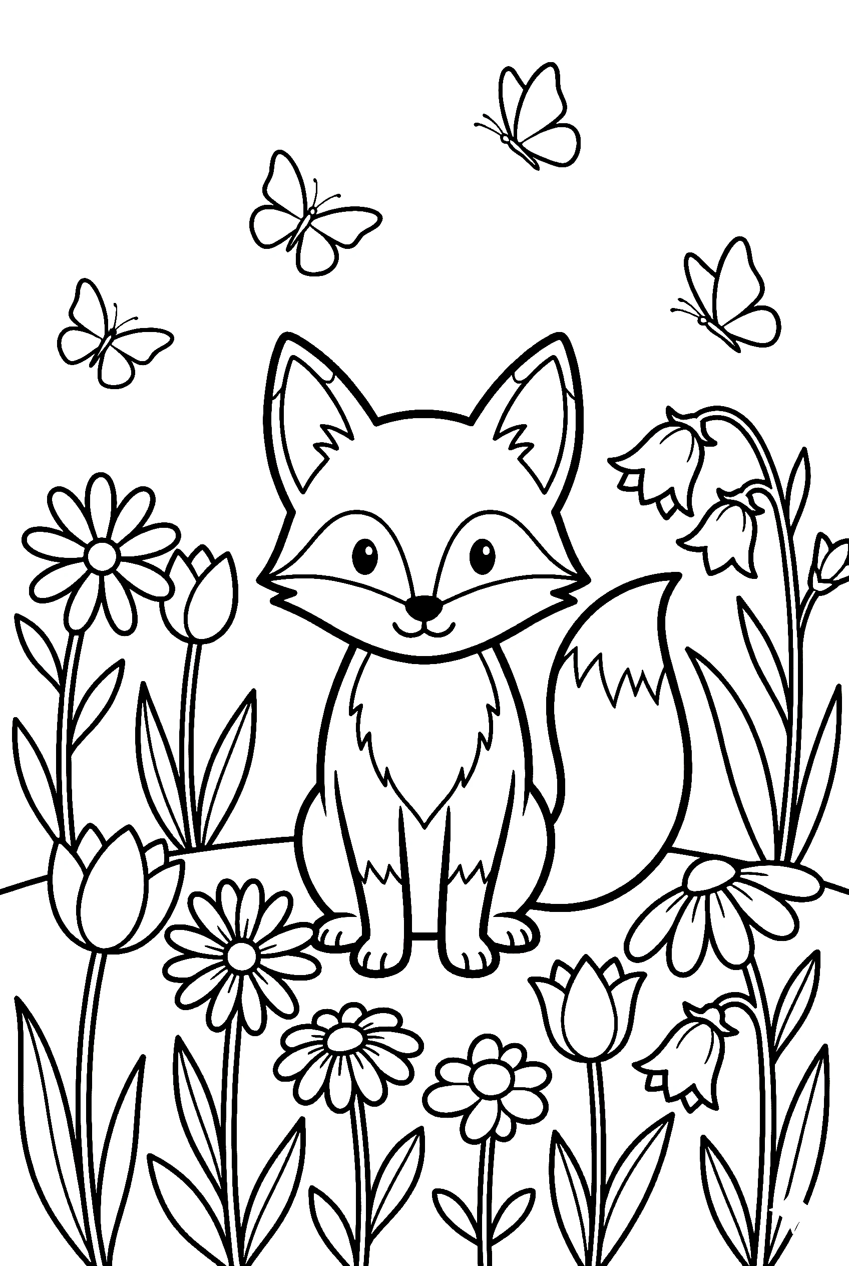 fox in meadow flowers coloring pages