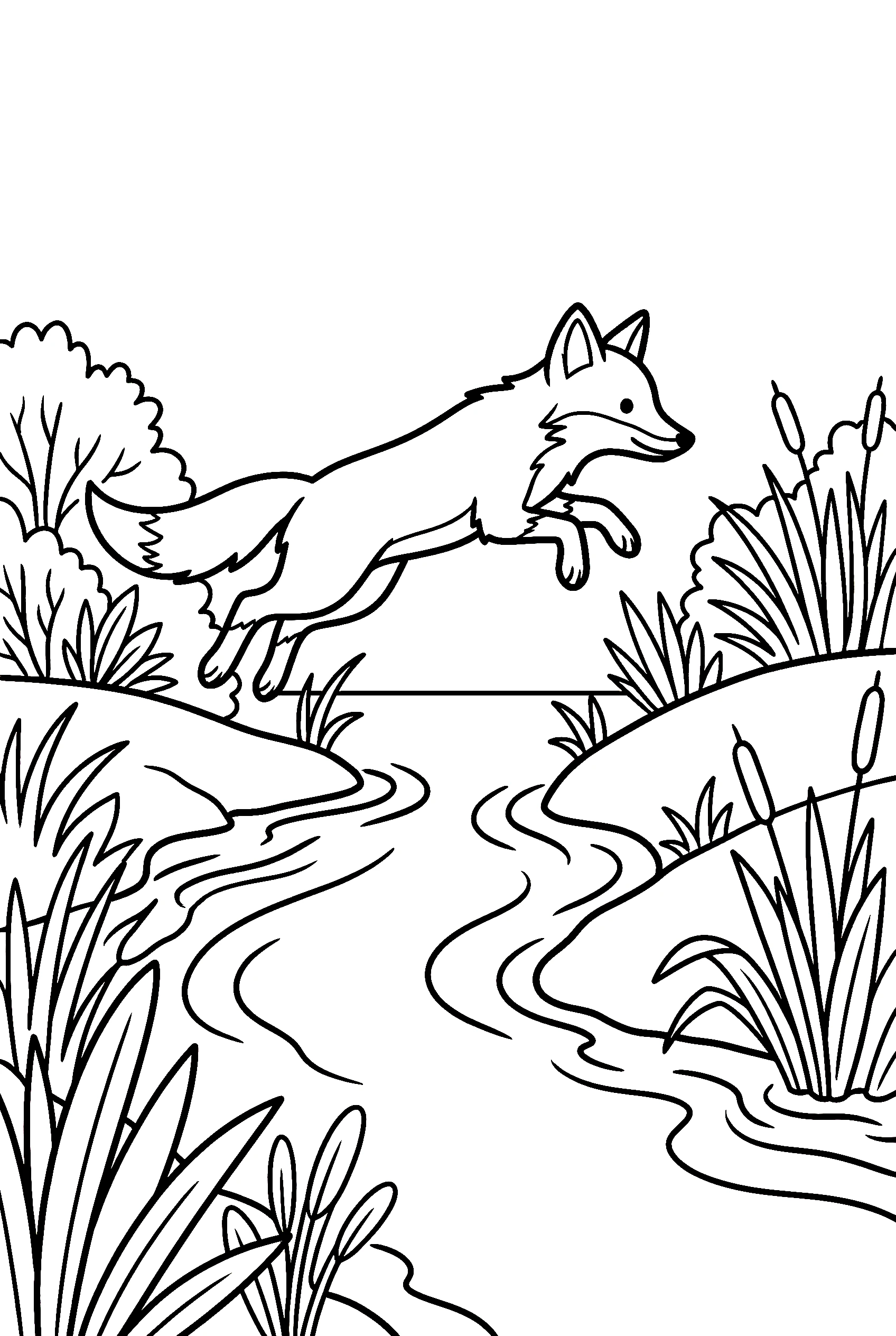 fox jumping stream coloring pages