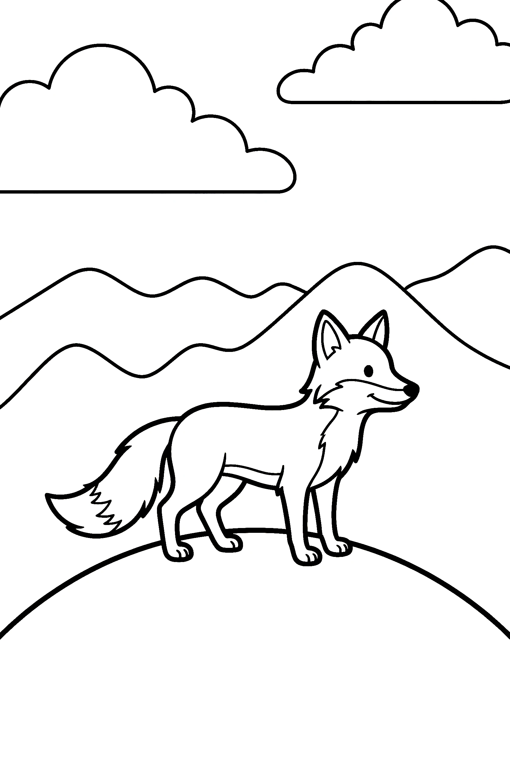fox on hilltop landscape coloring pages
