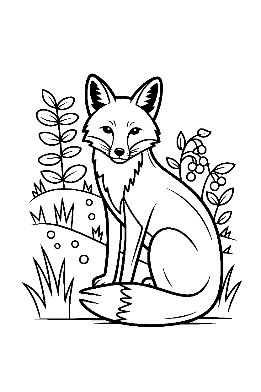fox resting hillside berries coloring pages