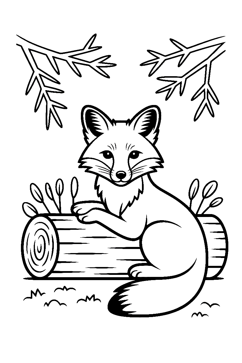 fox resting snow log drawing fox resting snow log drawing