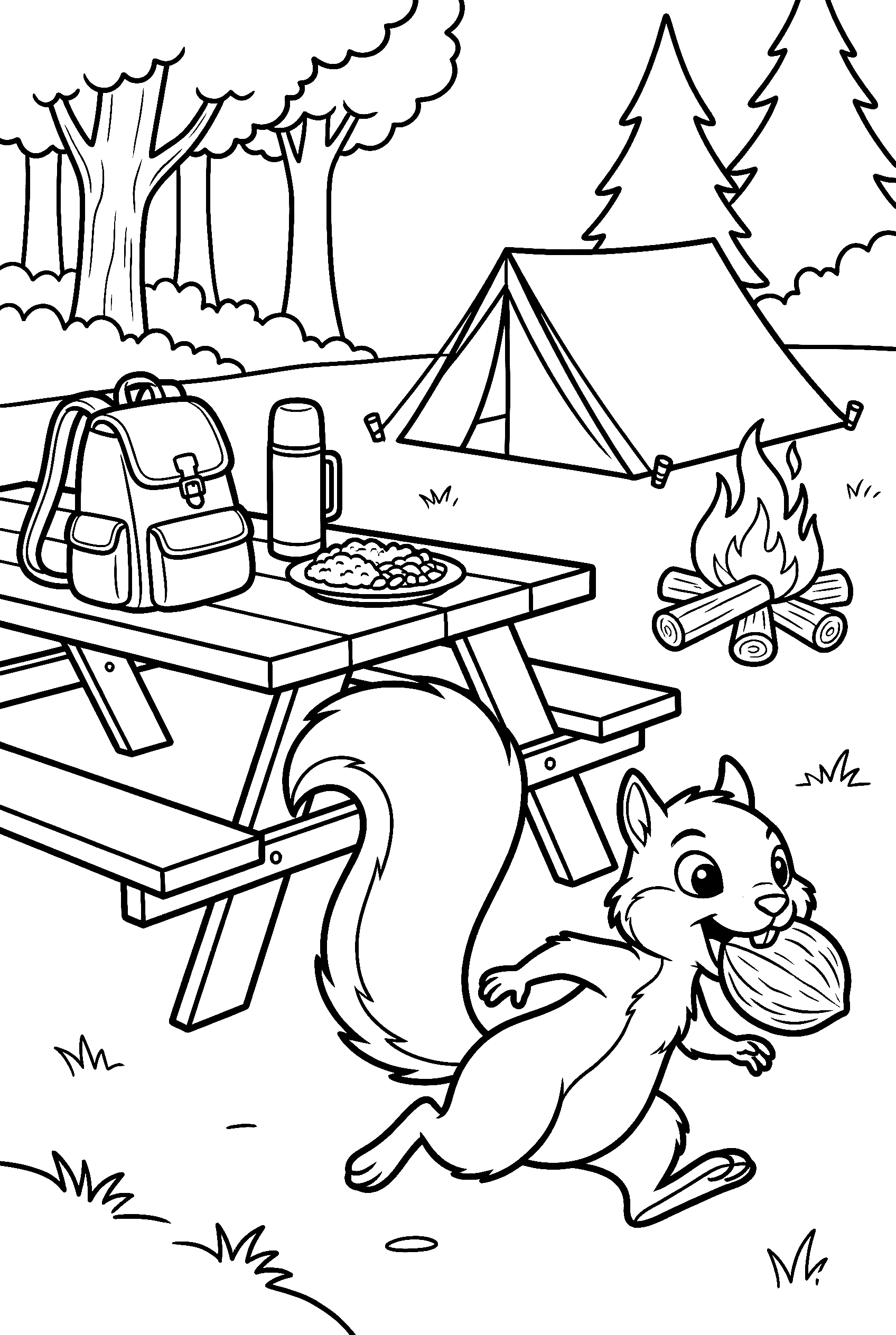 funny squirrel camping coloring pages