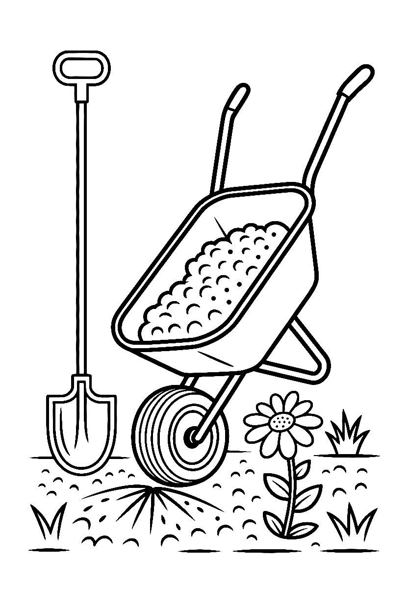 garden corner daisy wheelbarrow drawing