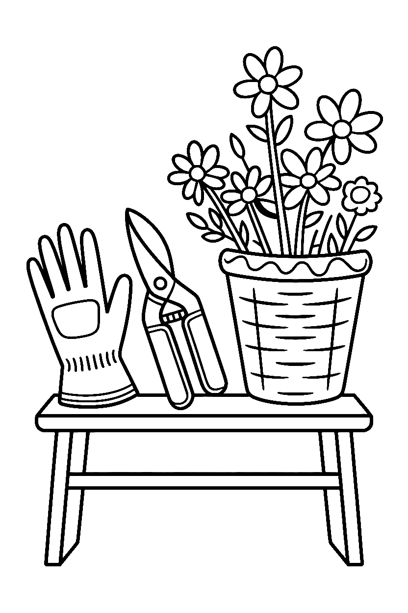 garden gloves bench tools coloring pages garden gloves bench tools coloring pages