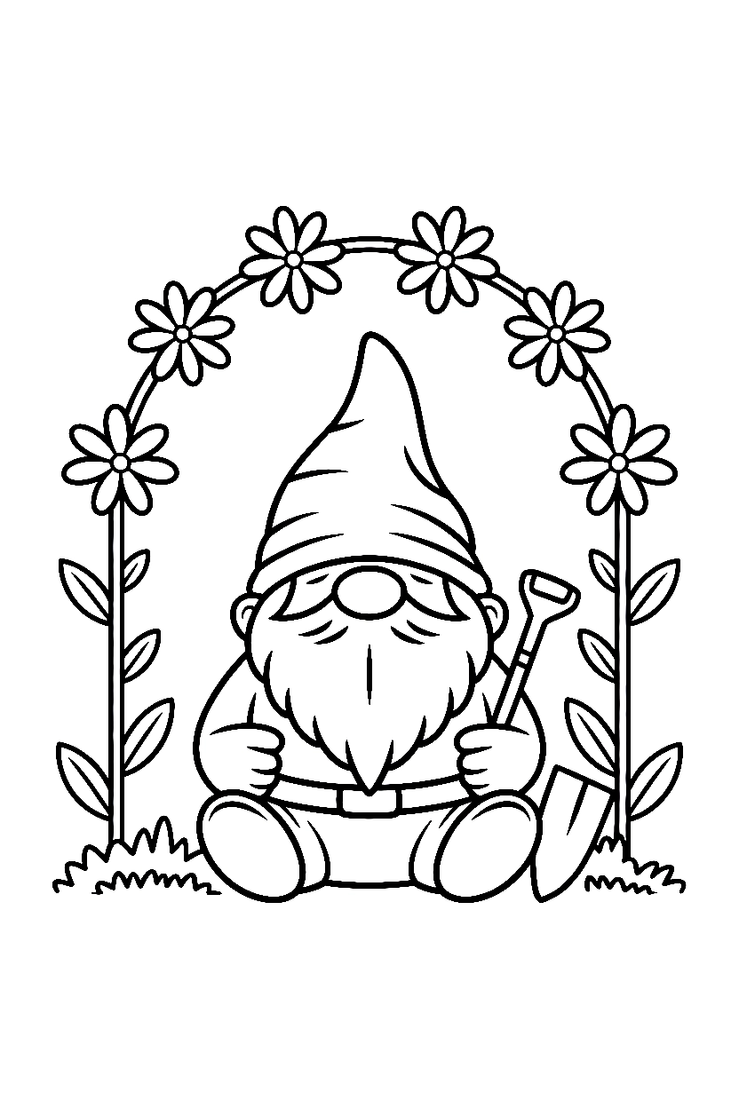 garden gnome flower stems coloring pages