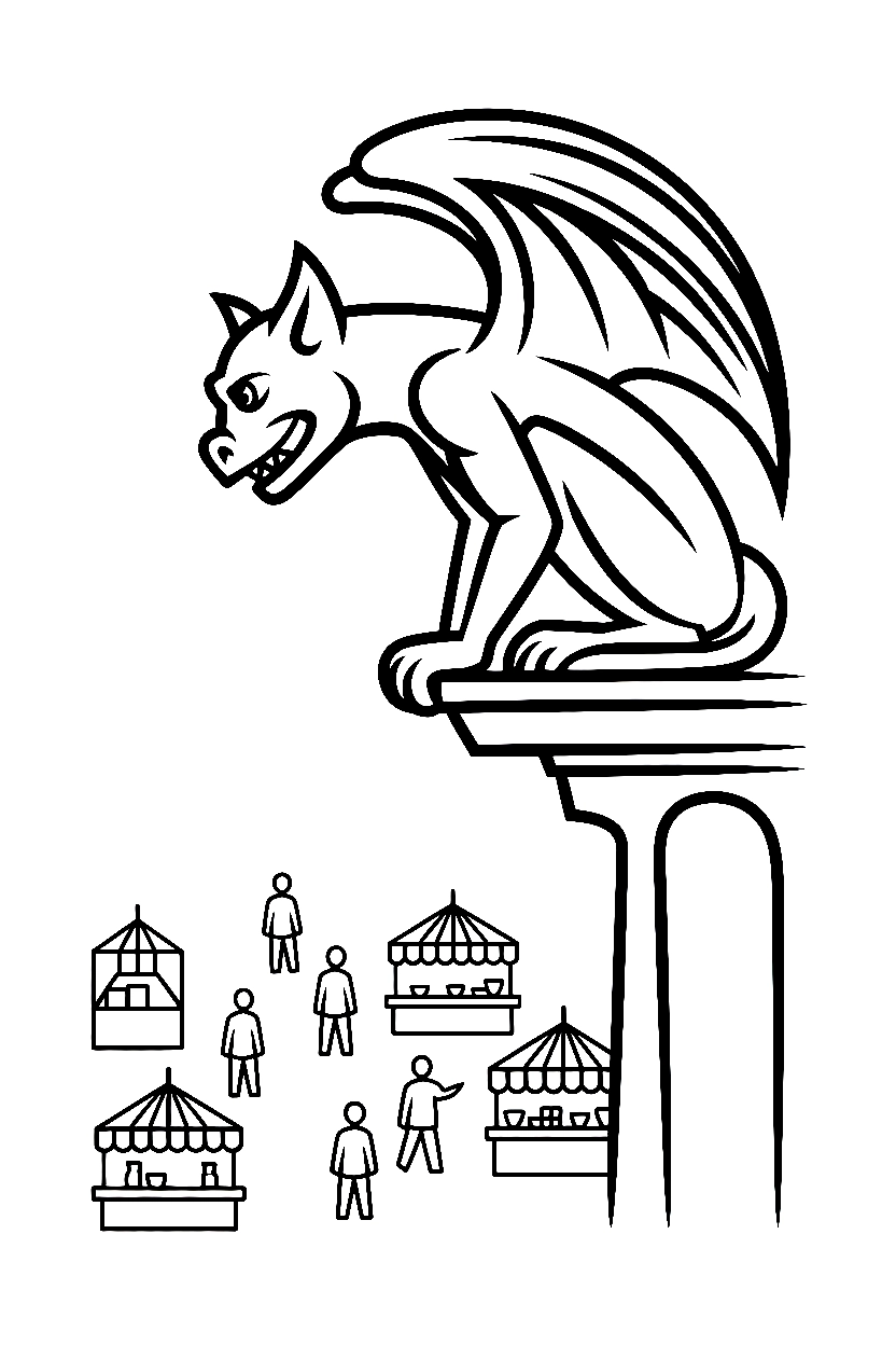 gargoyle rooftop town printable sheet