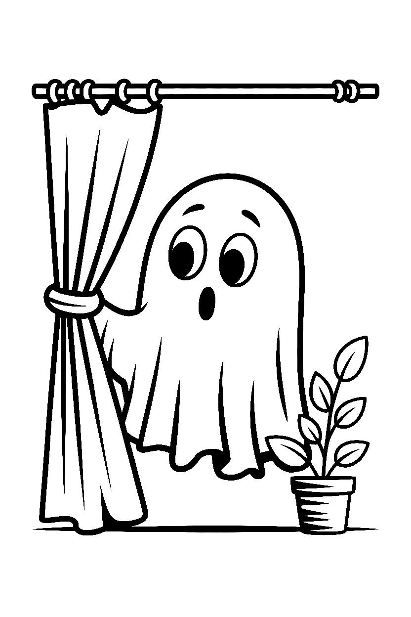 ghost curtain hiding coloring pages