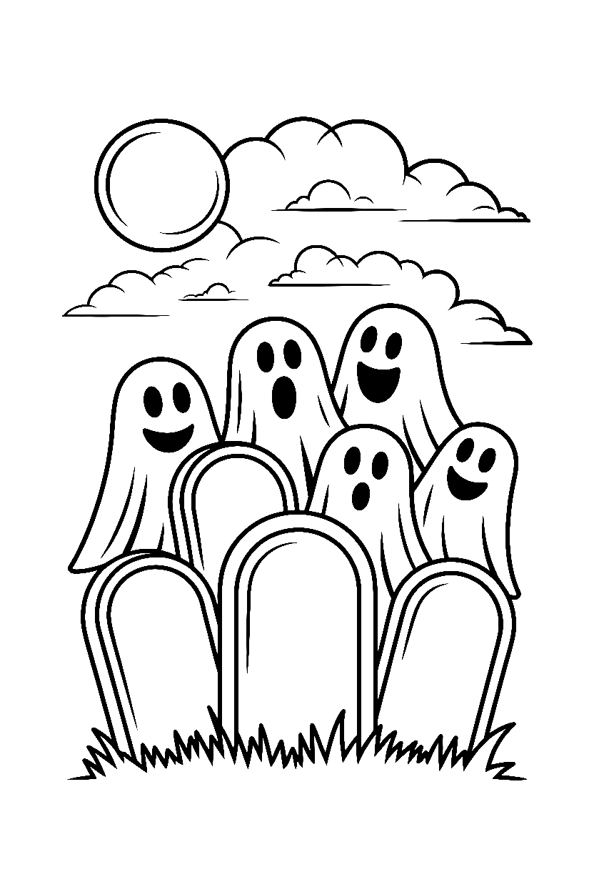 ghost graveyard hideseek coloring pages