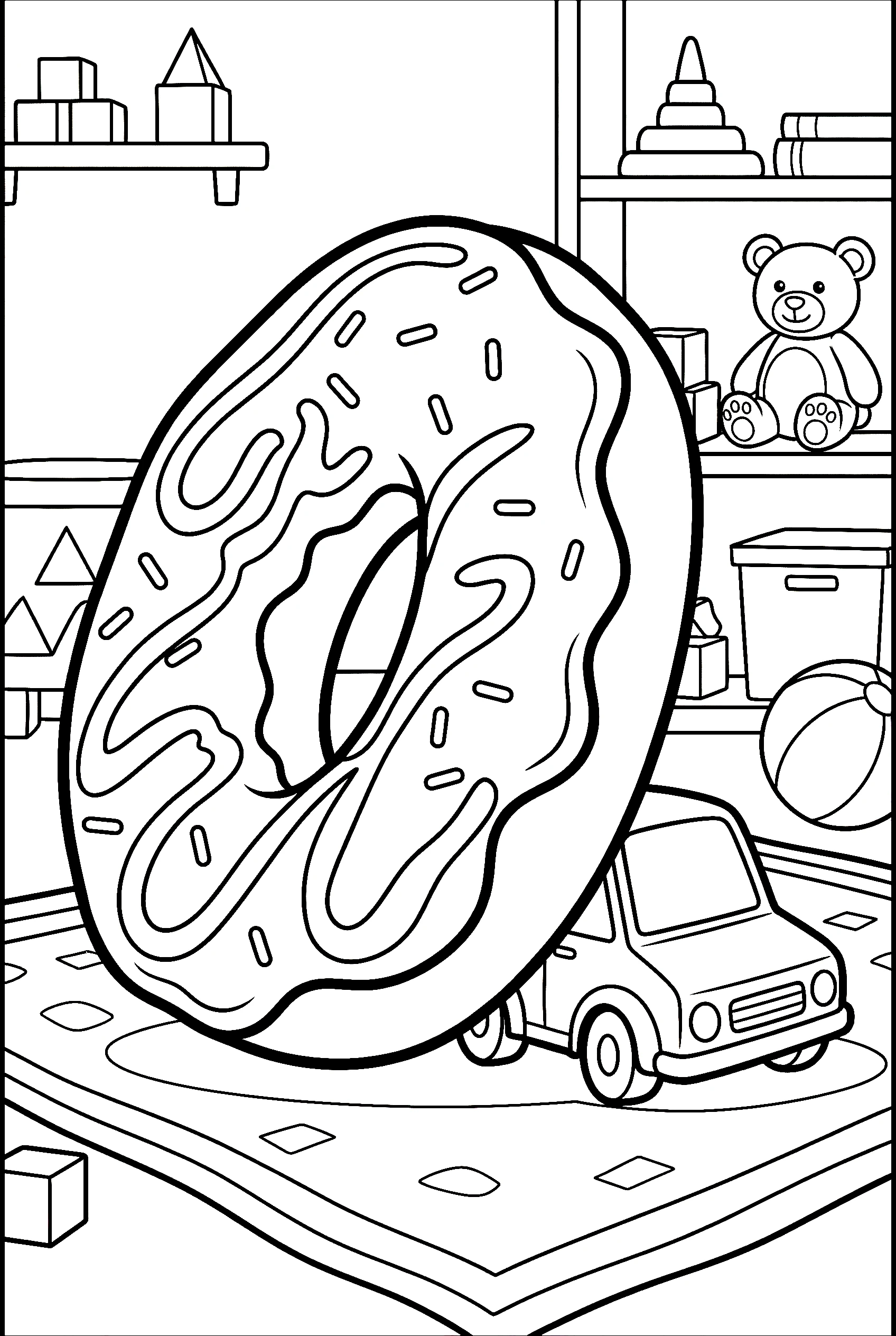 giant donut with toy drawing