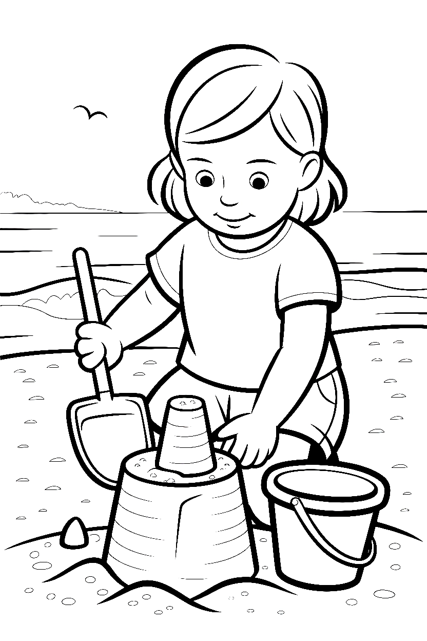 girl beach sandcastle building printable sheet