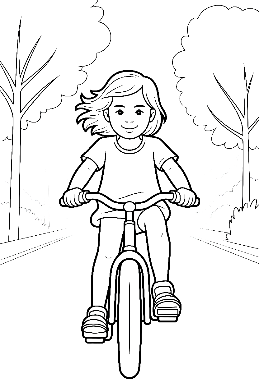 girl bicycle riding street coloring pages