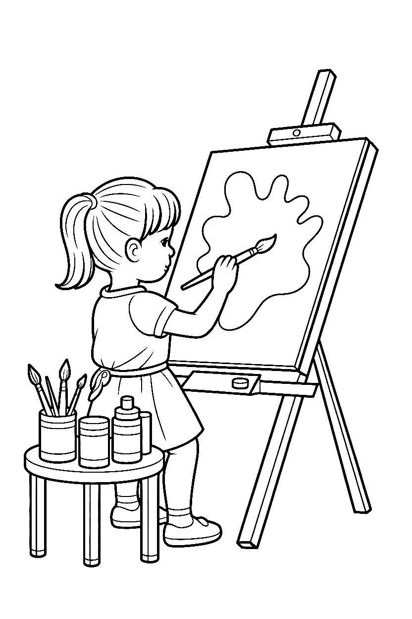 girl painting easel studio printable sheet