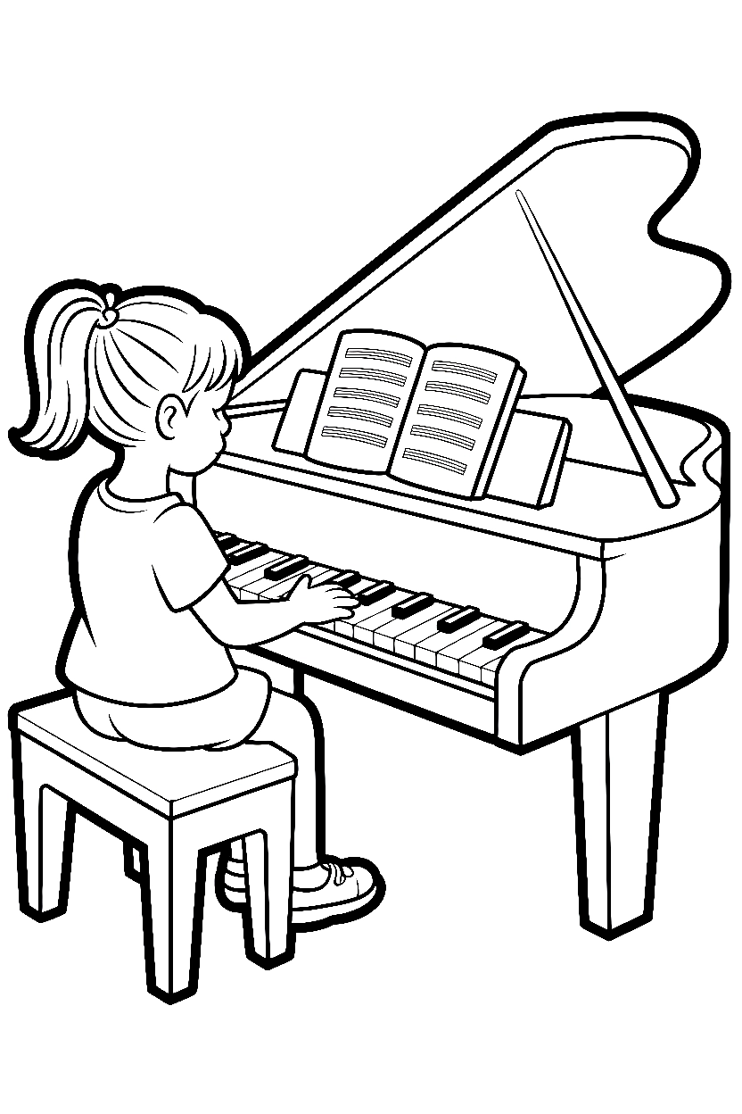 girl piano practice music coloring pages