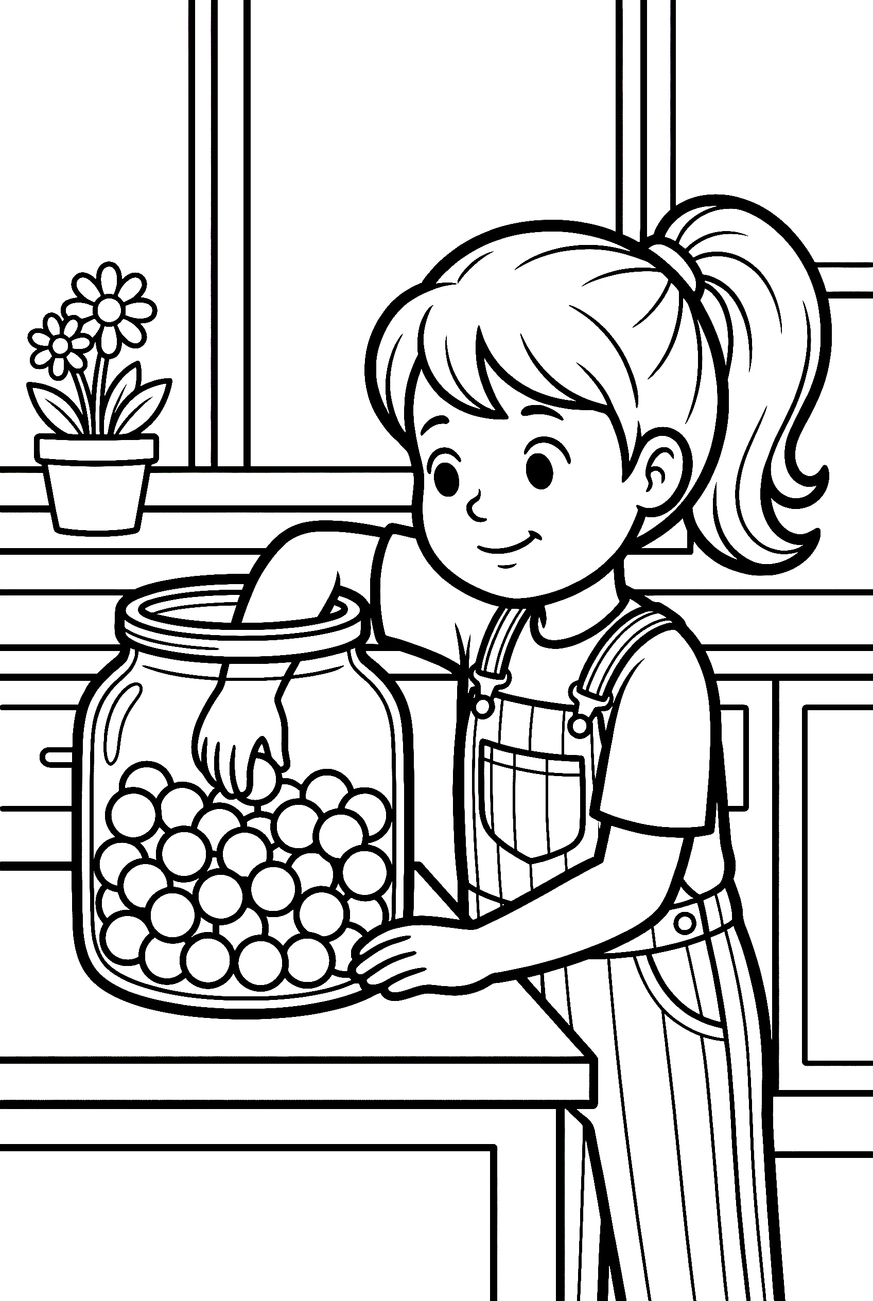 girl reaching candy jar coloring pages