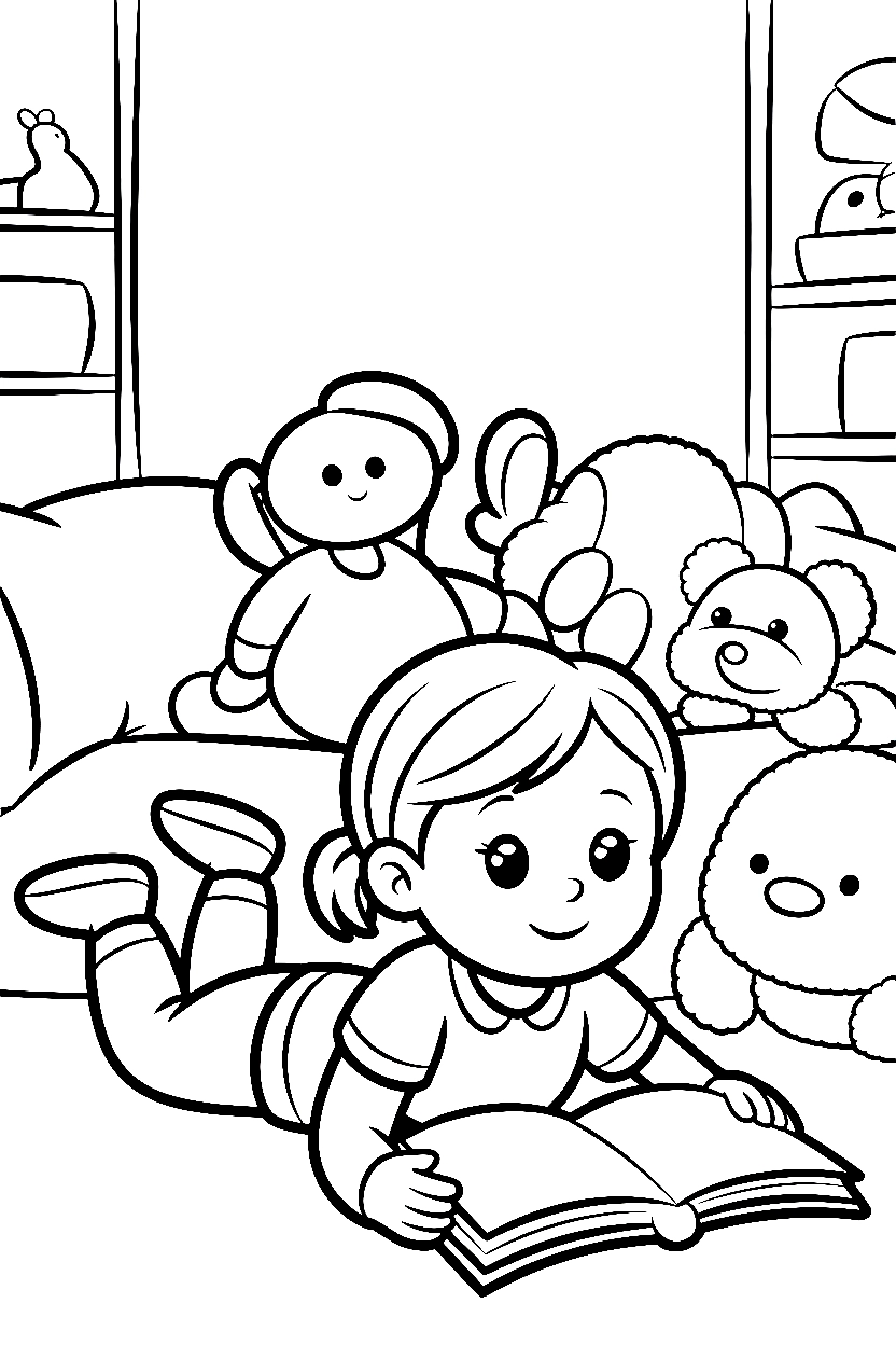 girl reading bedroom floor drawing