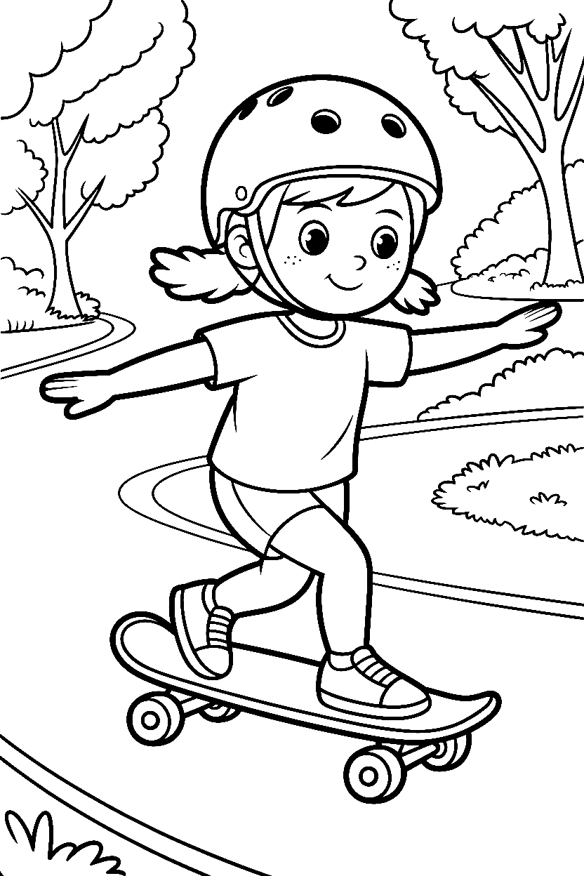 girl skateboarding park path coloring pages