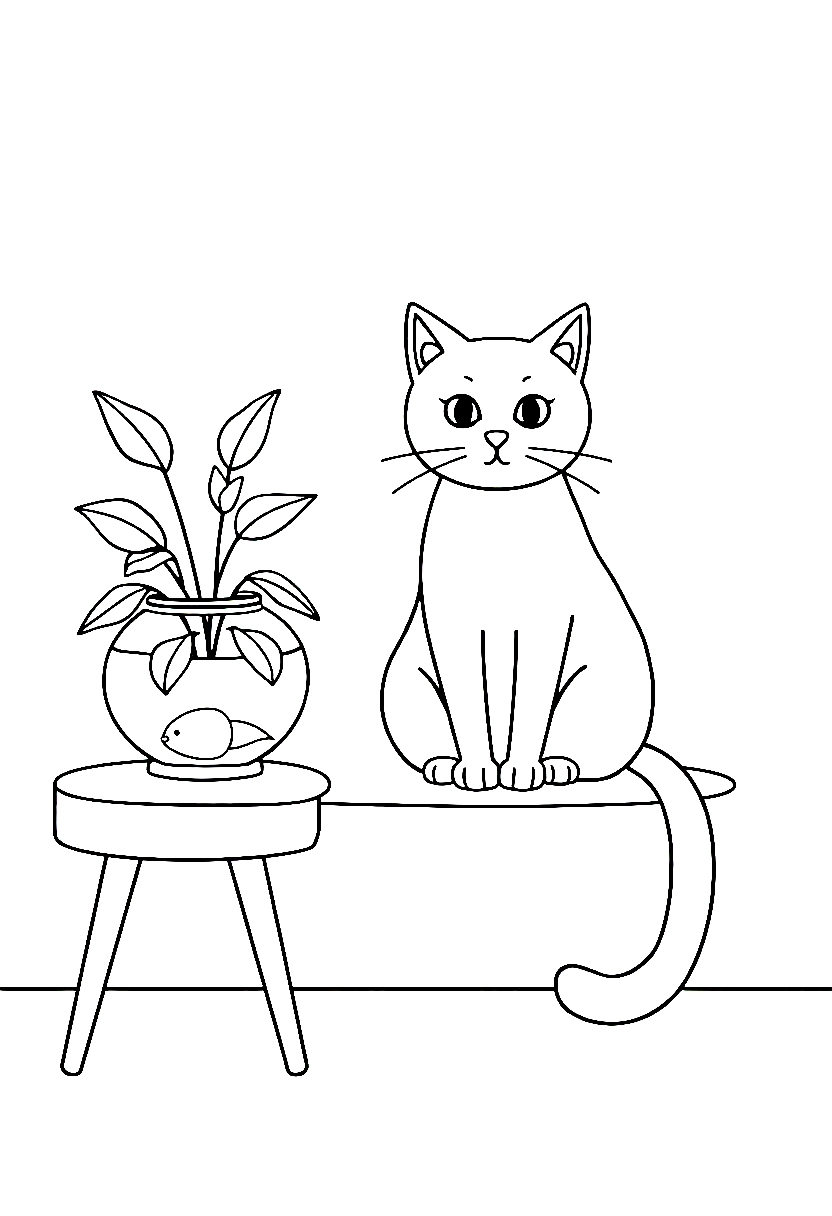 gray cat fishbowl table coloring pages gray cat fishbowl table coloring pages