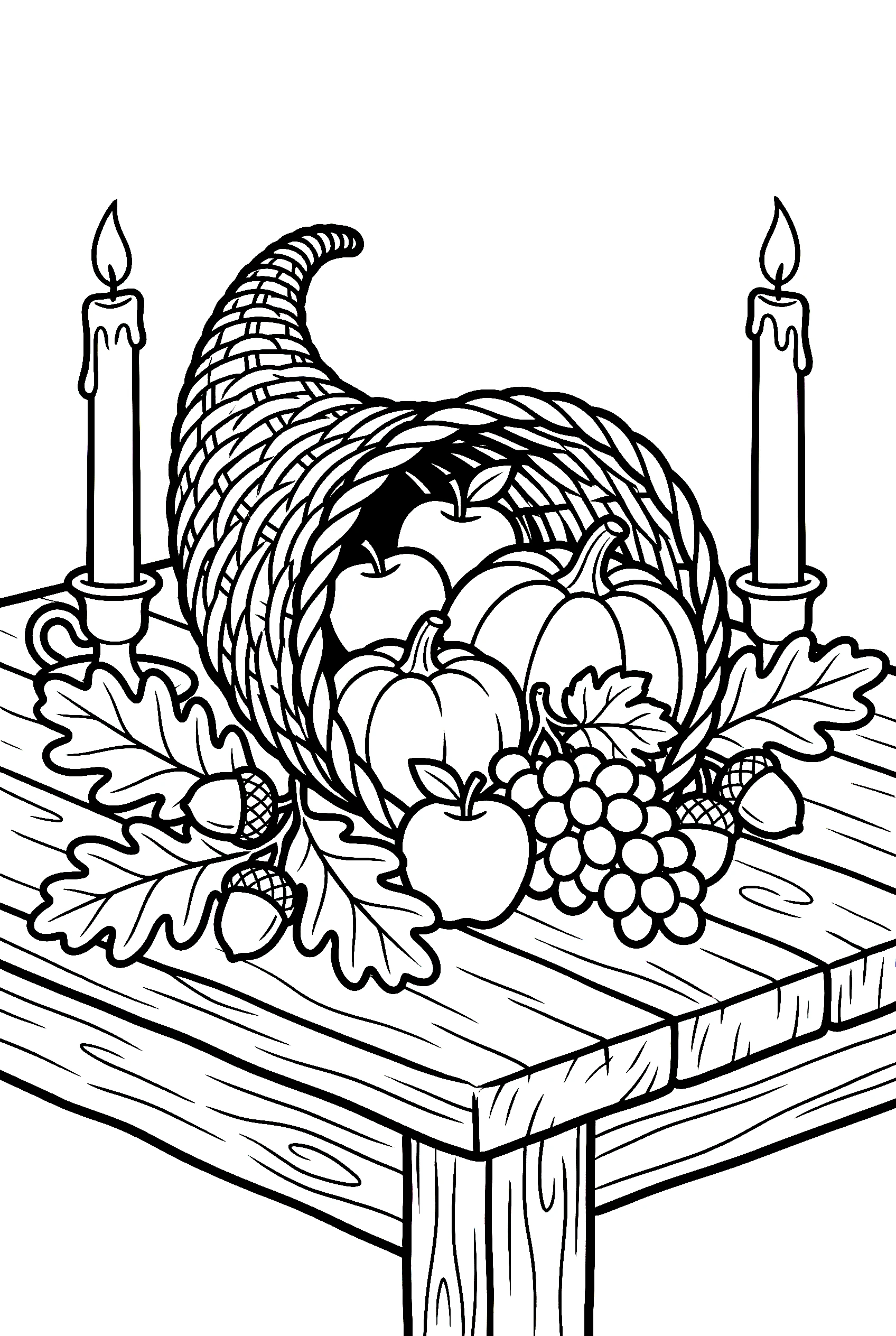 harvest table candles oak leaves coloring pages