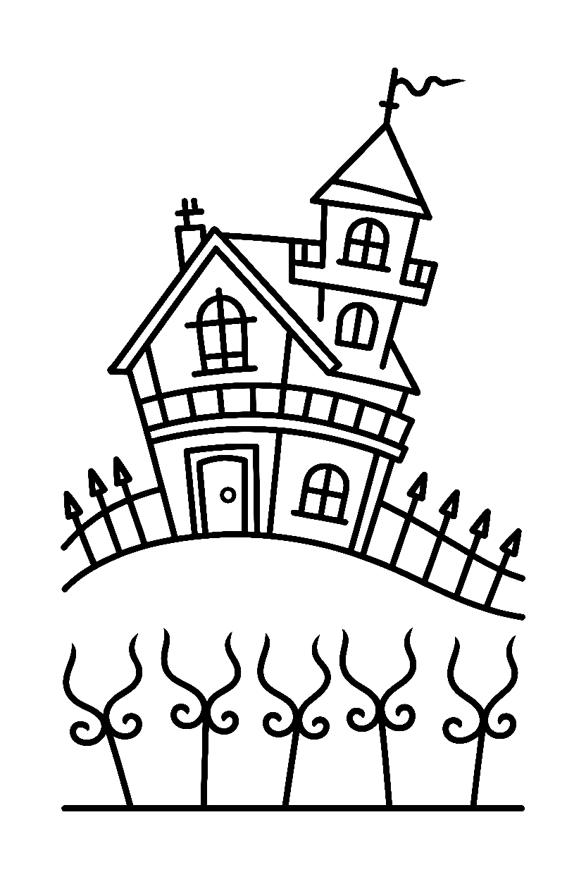 haunted house hillside coloring pages