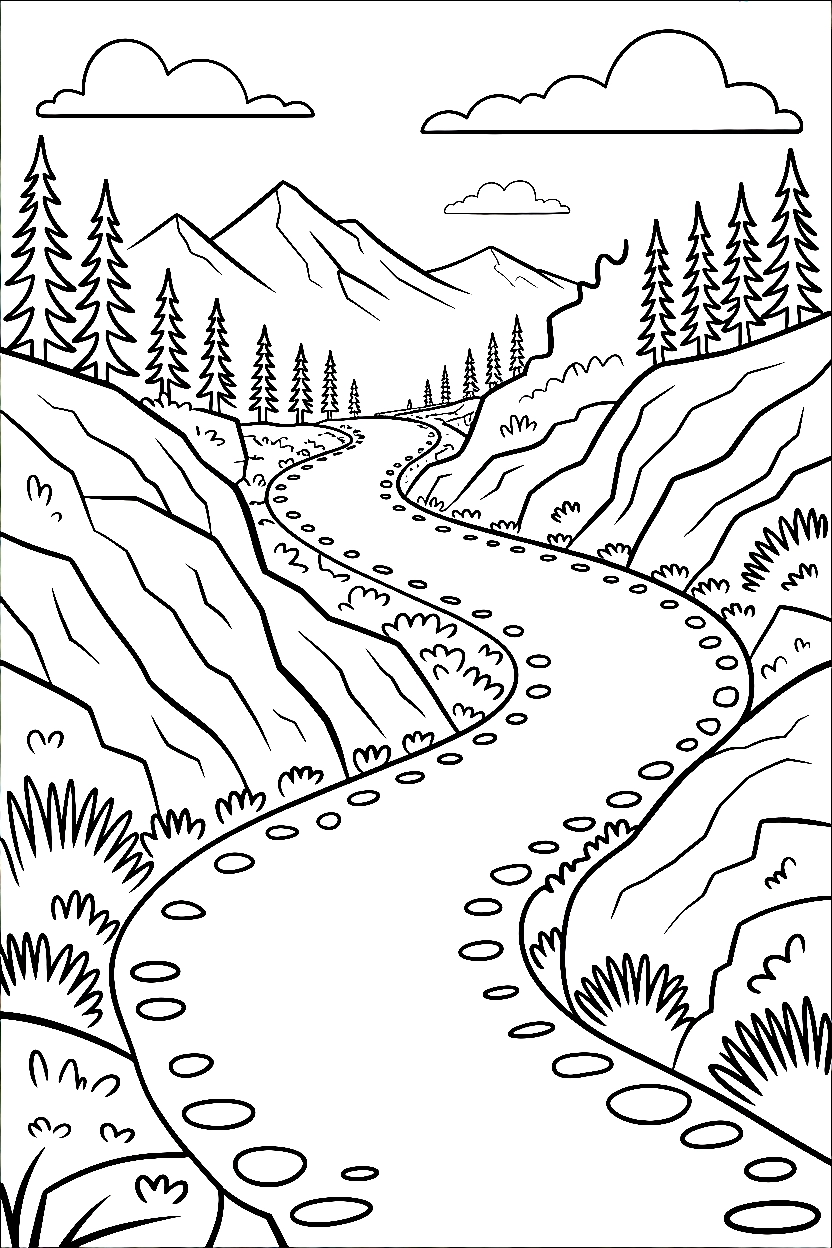 hiking trail mountain switchbacks coloring pages