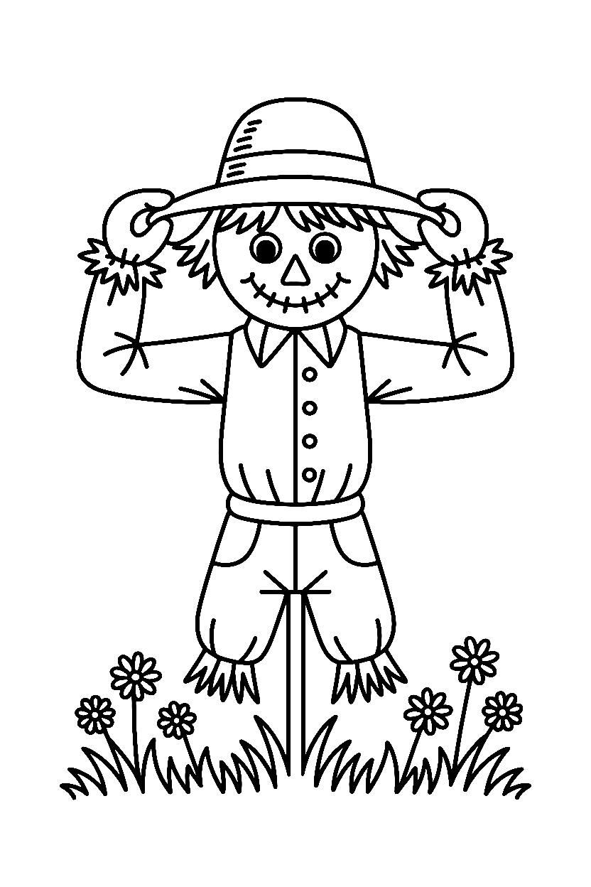 holding hat scarecrow meadow coloring pages