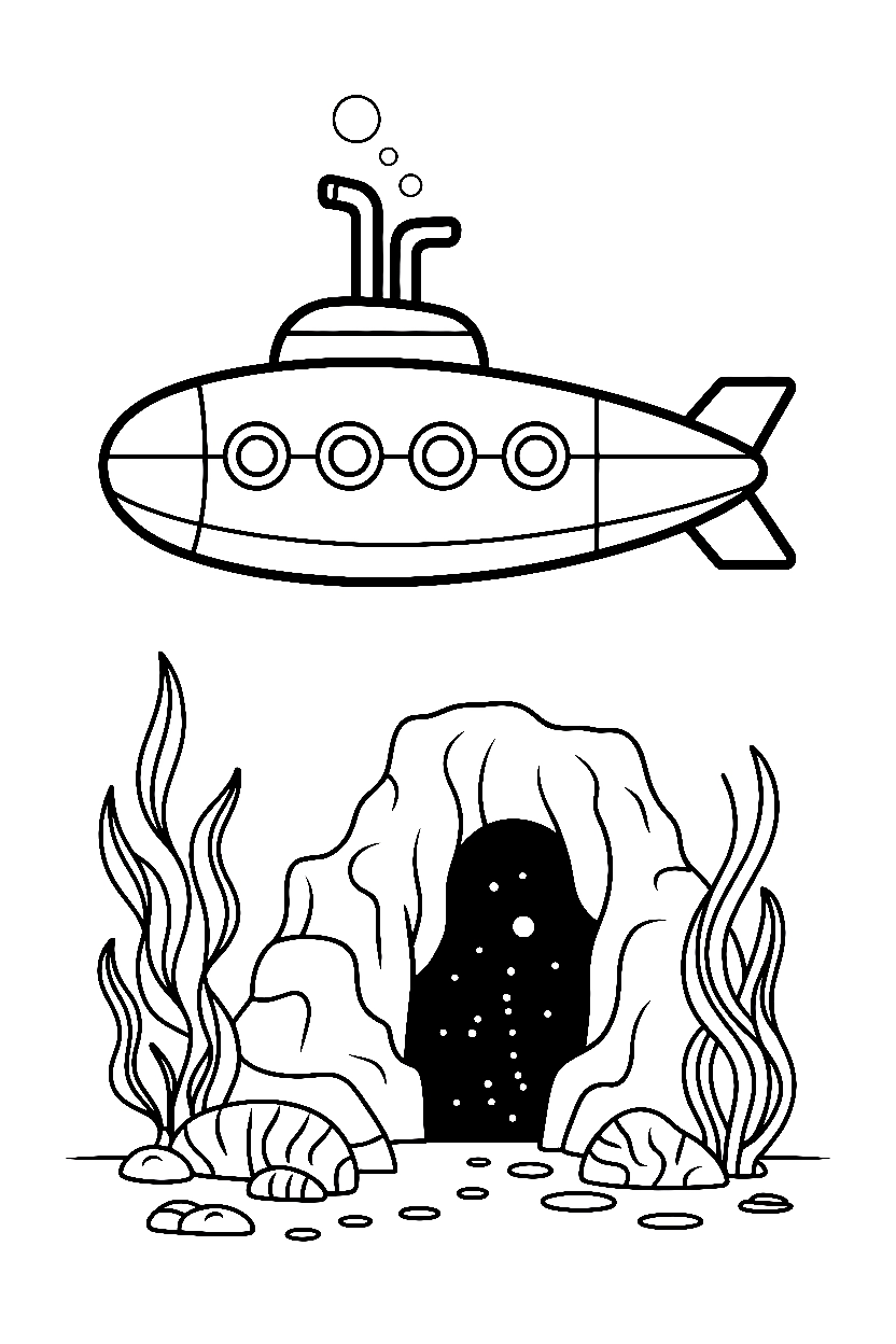 holding near cave submarine coloring pages