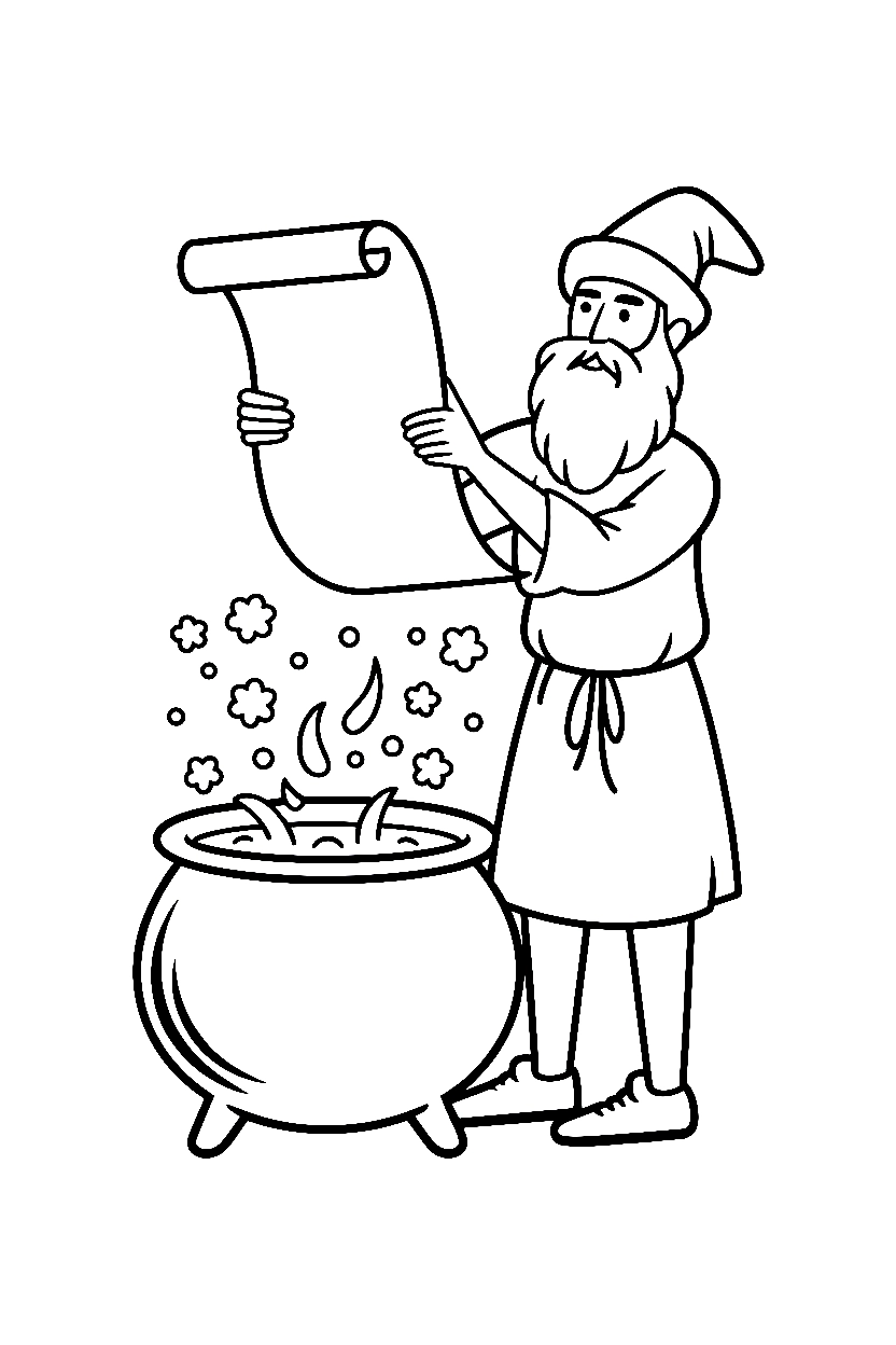 holding scroll wizard cauldron printable sheet holding scroll wizard cauldron printable sheet