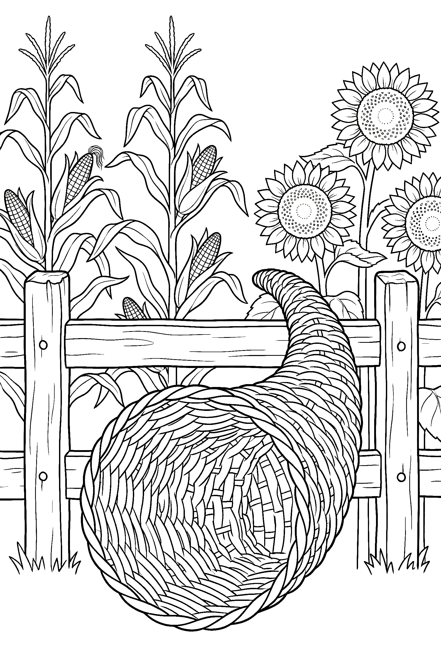 horn basket fence corn stalks coloring pages